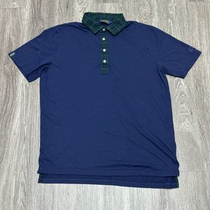 Polo Golf Ralph Lauren Polo Shirt Mens Large Navy Blue Green Plaid Collar Sport‎